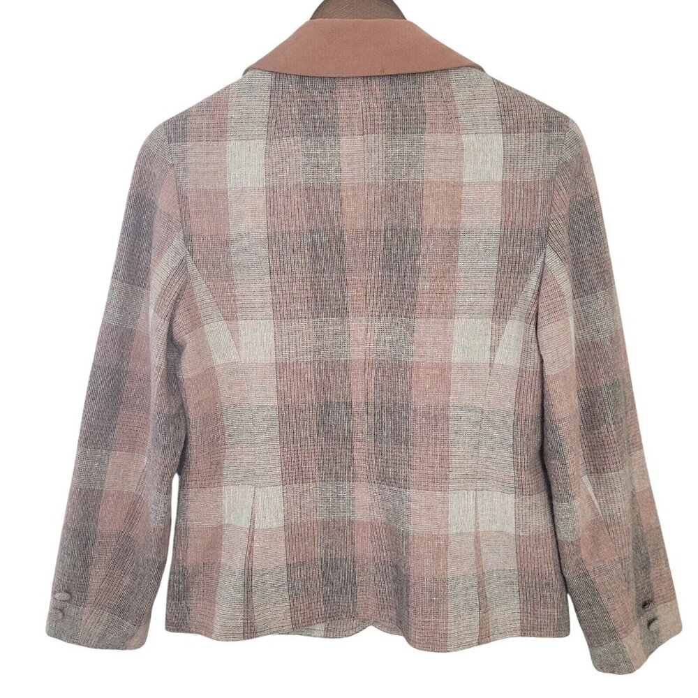 Vintage Adolph Schuman for Lilli Ann Plaid Blazer Womens Size S Suede Collar - Picture 2 of 13
